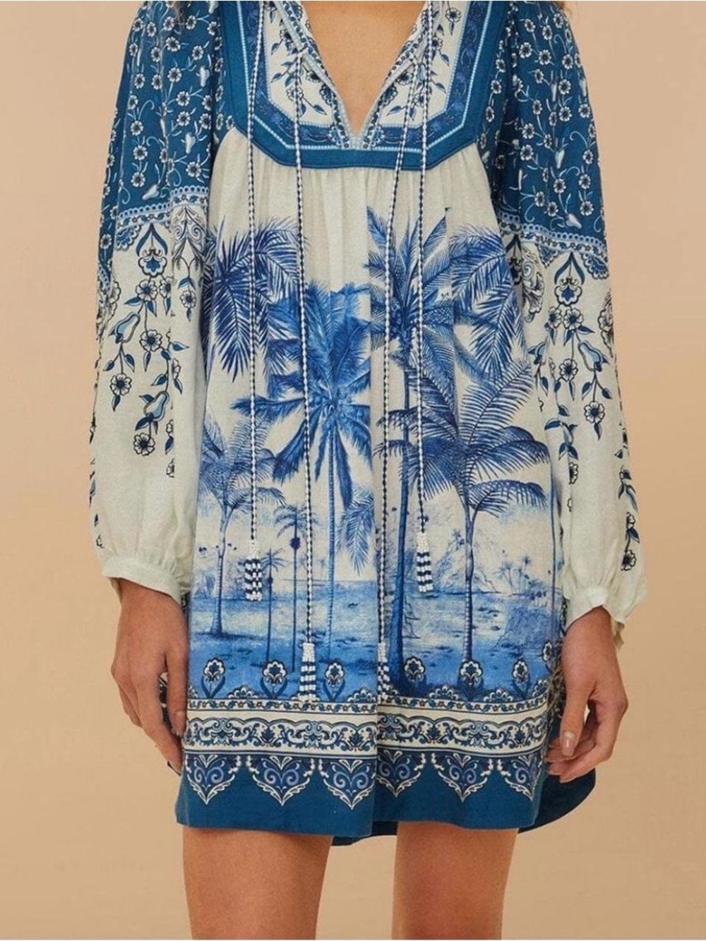 Farm Rio Xs Navy Blue One Floral Leaf Mini Dress Anthropologie New Tunic Dress